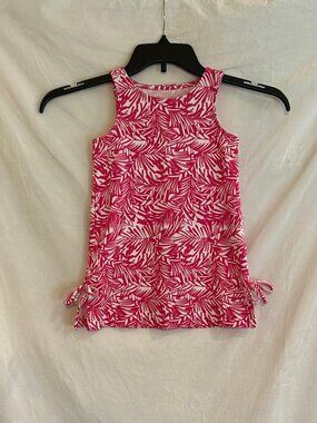 Pappagallo Girls XS Hot Pink White Palm Tropical Sleeveless Shift Dress Beach
